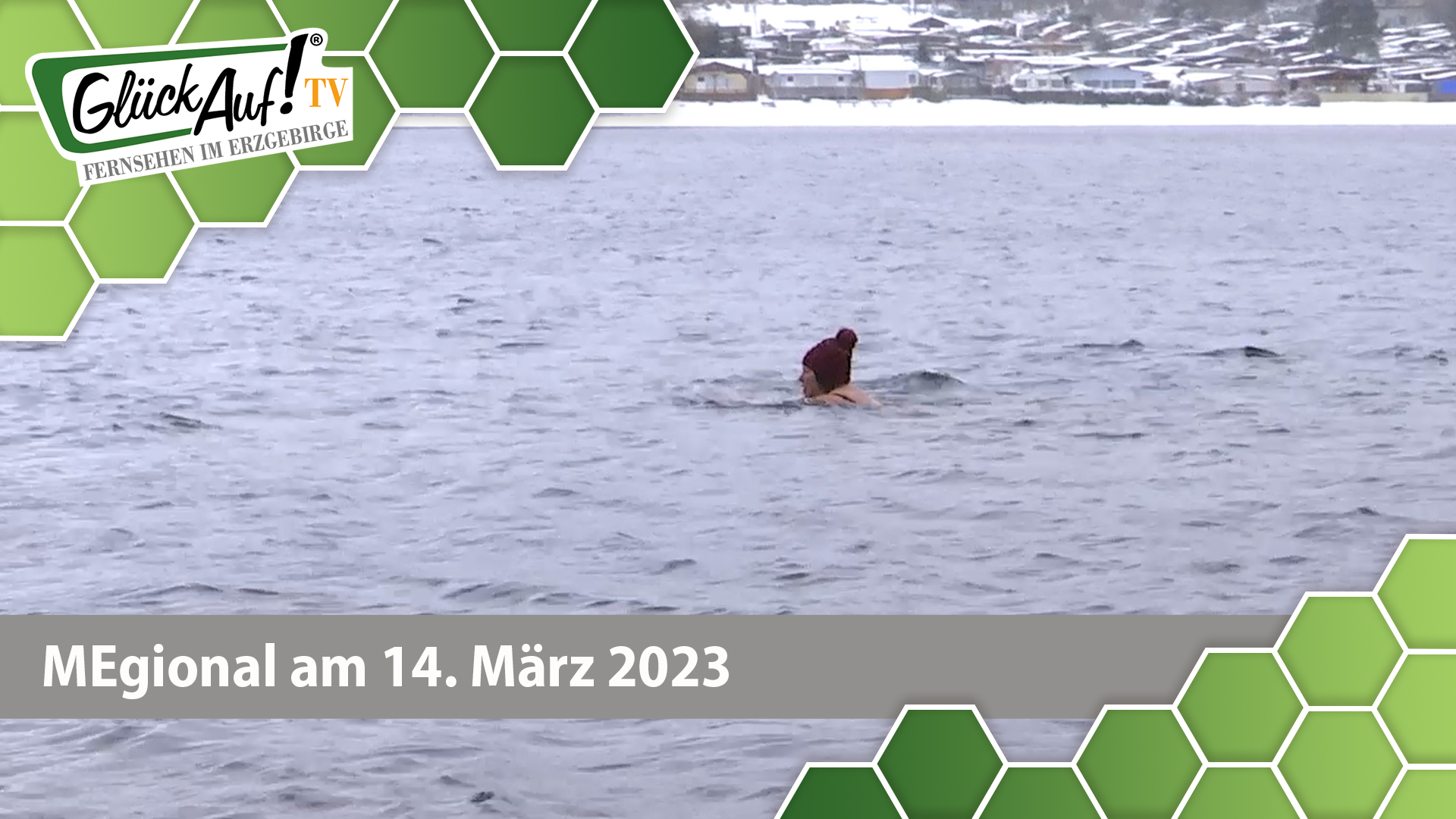 MEgional am 14. März 2023 - mit einer Eisbaderin und bunten Mützen